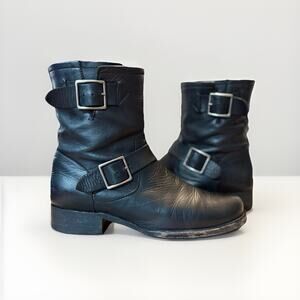 Frye Veronica Short Engineer Boots Black Leather Buckle Moto Women 9 B - 3474600